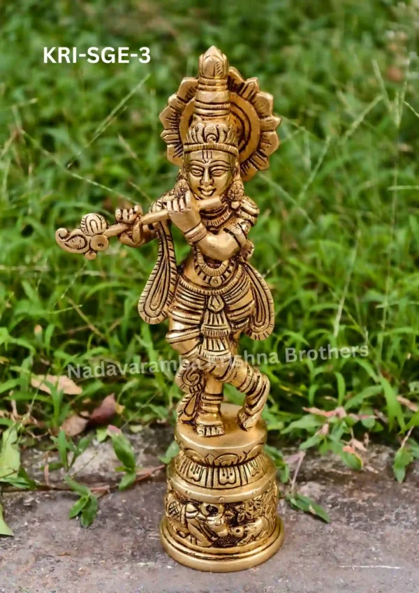 Krishna SF Round Base Cow Engraved 8 inch (KRI-SGE-3) - Image 5