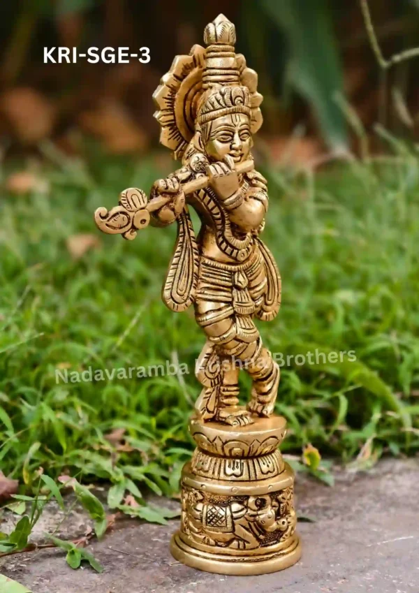 Krishna SF Round Base Cow Engraved 8 inch (KRI-SGE-3) - Image 4