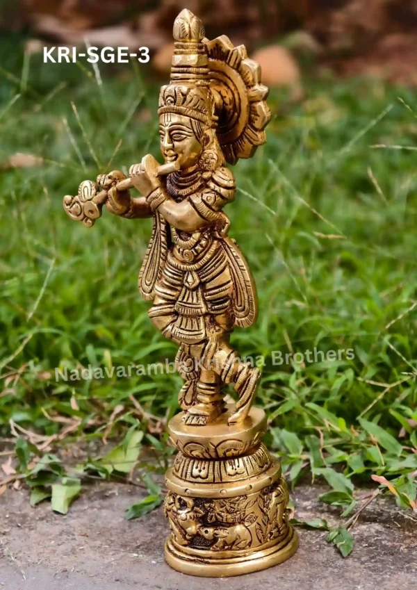 Krishna SF Round Base Cow Engraved 8 inch (KRI-SGE-3) - Image 3