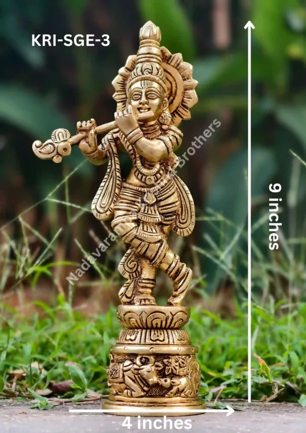 Krishna SF Round Base Cow Engraved 8 inch (KRI-SGE-3) - Image 2