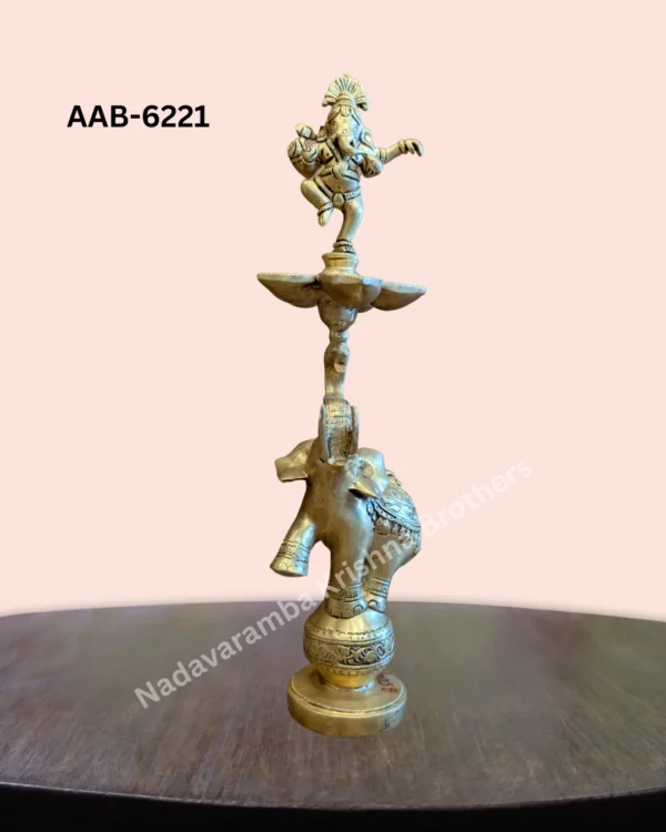 Ganesha Standing Deepak on Top of Elephant (AAB-6221) - Image 5