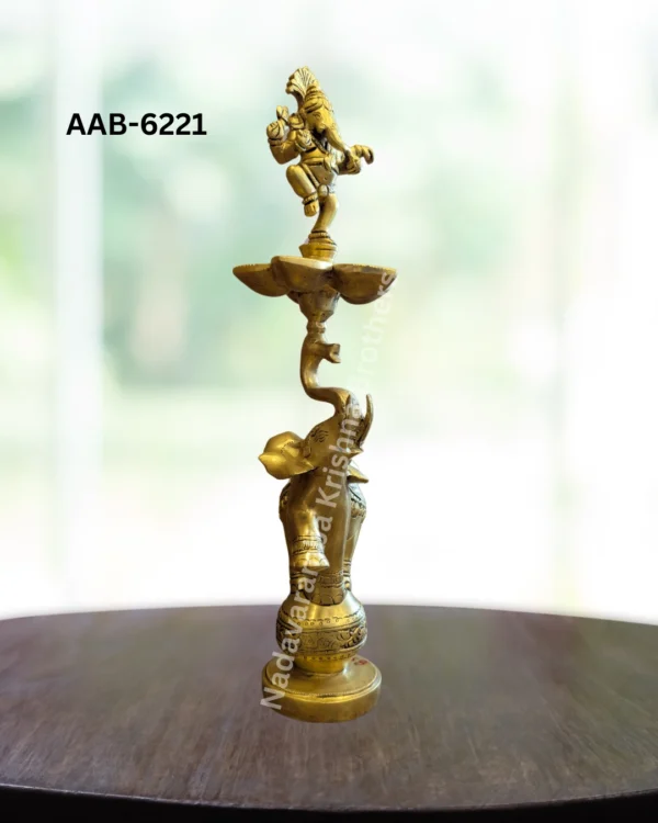 Ganesha Standing Deepak on Top of Elephant (AAB-6221) - Image 3