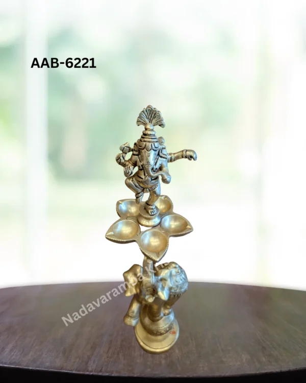 Ganesha Standing Deepak on Top of Elephant (AAB-6221) - Image 2