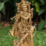 Big Cow Krishna In Lotus Base With Peedam And Two Peacocks On Side, New Model