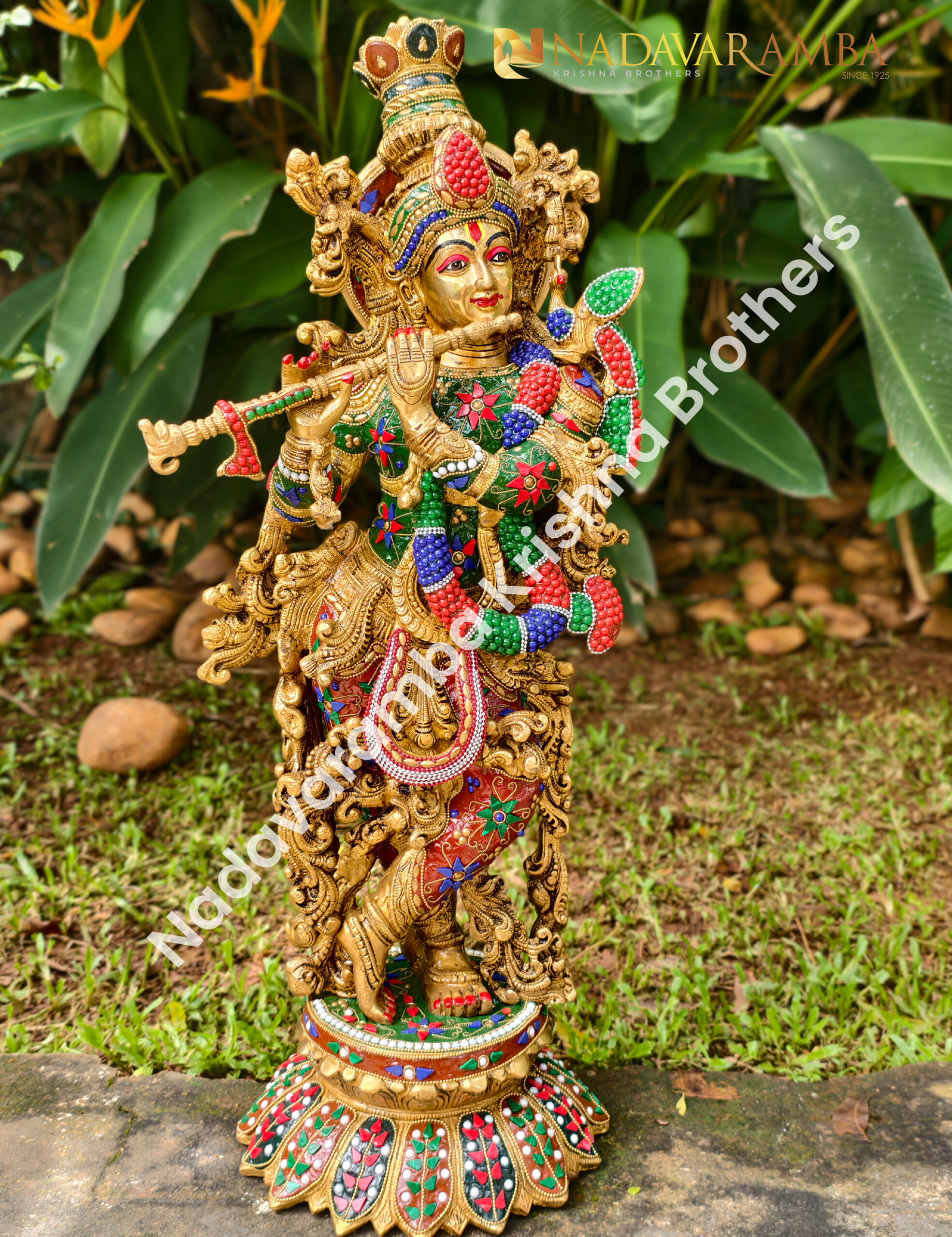 Meenakari stone work krishna with lotus peedam-01 Meenakari stone work krishna with lotus peedam-01